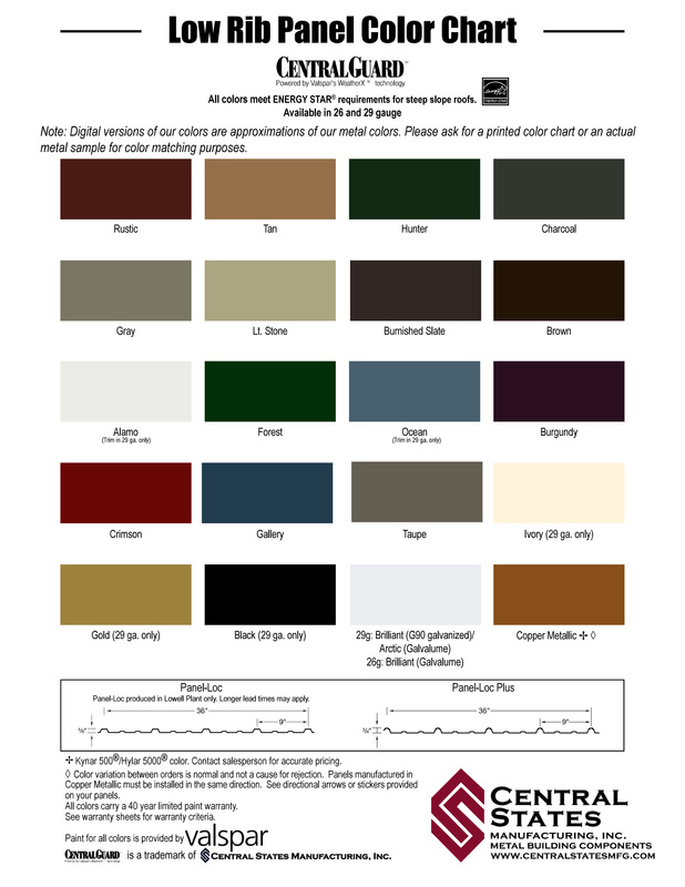 Central States Metal Roofing Color Chart